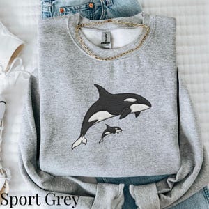 Embroidered Whale Orcas Shirt Ocean Sweatshirt Unisex Outdoors Gift California Sweater Coastal Whale Embroidered Crewneck Nature Lover Gift image 3