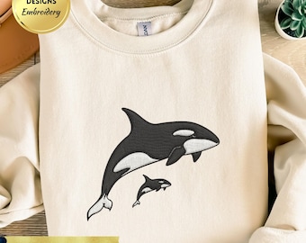 Embroidered Whale Orcas Shirt Ocean Sweatshirt Unisex Outdoors Gift California Sweater Coastal Whale Embroidered Crewneck Nature Lover Gift