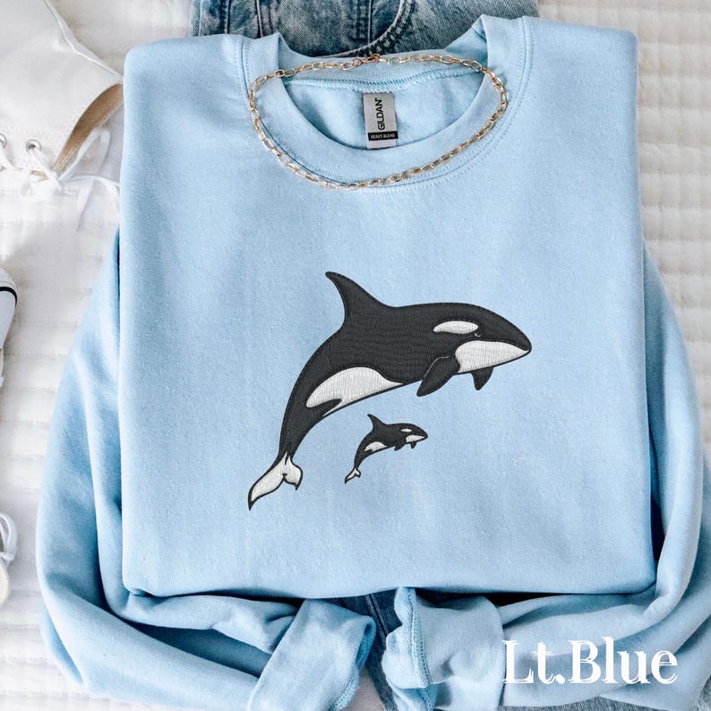 Embroidered Whale Orcas Shirt Ocean Sweatshirt Unisex Outdoors Gift California Sweater Coastal Whale Embroidered Crewneck Nature Lover Gift image 4