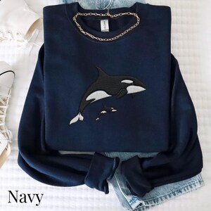 Embroidered Whale Orcas Shirt Ocean Sweatshirt Unisex Outdoors Gift California Sweater Coastal Whale Embroidered Crewneck Nature Lover Gift image 8