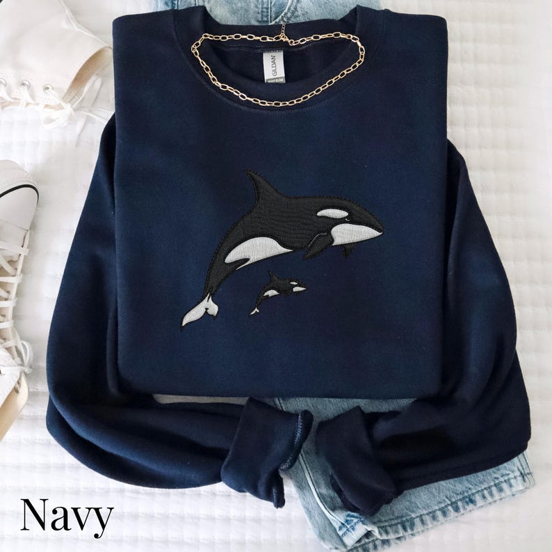 Embroidered Whale Orcas Shirt Ocean Sweatshirt Unisex Outdoors Gift California Sweater Coastal Whale Embroidered Crewneck Nature Lover Gift image 8