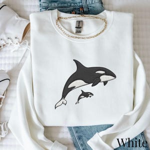 Embroidered Whale Orcas Shirt Ocean Sweatshirt Unisex Outdoors Gift California Sweater Coastal Whale Embroidered Crewneck Nature Lover Gift image 2