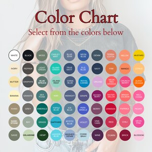 May include: Color chart with 60 different color swatches in a circular shape. Each swatch is labeled with a color name. The color names include: White, Black, Moss, Chalky Mint, Blue Jean, Neon Blue, Denim, Terra-Cotta, Melon, Mustard, Ivory, Pepper, Light Green, Island Green, True Navy, Flo Blue, Navy, Yam, Mango, Citrus, Butter, Graphite, Blue Spruce, Island Reef, China Blue, Royal Caribe, Orchid, Neon Red Orange, Crunch Berry, Burnt Orange, Banana, Granite, Sea Foam, Kiwi, Midnight, Grape, Boysen-Berry, Water-Melon, Bright Salmon, Heli Conia, Khaki, Grey, Emerald, Topaz Blue, Ice Blue, Peri-Winkle, Berry, Crimson, Paprika, Peony, Sand-Stone, Bay, Grass, Sapphire, Mystic Blue, Violet, Vine-Yard, Red, Chili, Neon Pink, Sage, Celadone, Hemp, Lagoon Blue, Washed Denim, Cham-Bray, Wine, Cumin, Brick, Blossom.