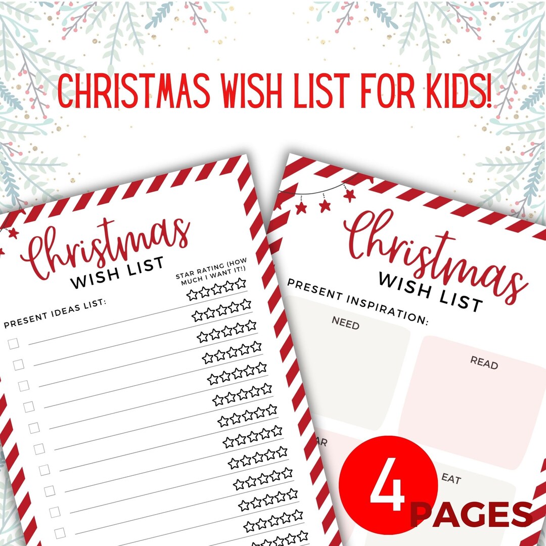 Christmas Wish List for Kids Printable PDF Christmas Wish List