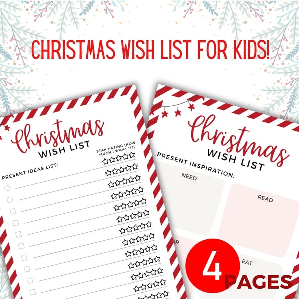 Christmas Wish List For Kids - Printable PDF - Christmas wish list printable - Kids Christmas List - Christmas gift list printable