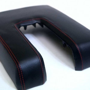 For 2014-2021 Toyota Tundra / Premium PVC Leather Center Console Lid Armrest Upholstery Trim Material Black+red stitch