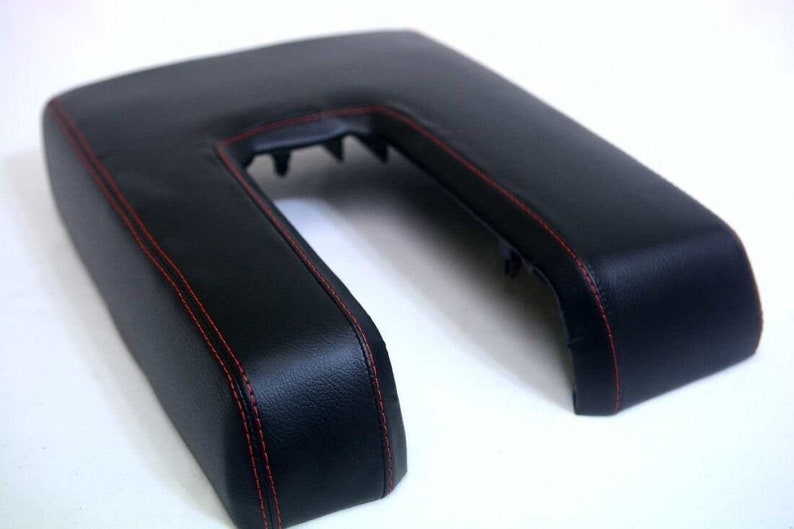 For 2014-2021 Toyota Tundra / Premium PVC Leather Center Console Lid Armrest Upholstery Trim Material Black+red stitch