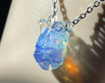 Handmade glass heart, Blue glass heart pendant, heart necklace, glass art, mother's day gift