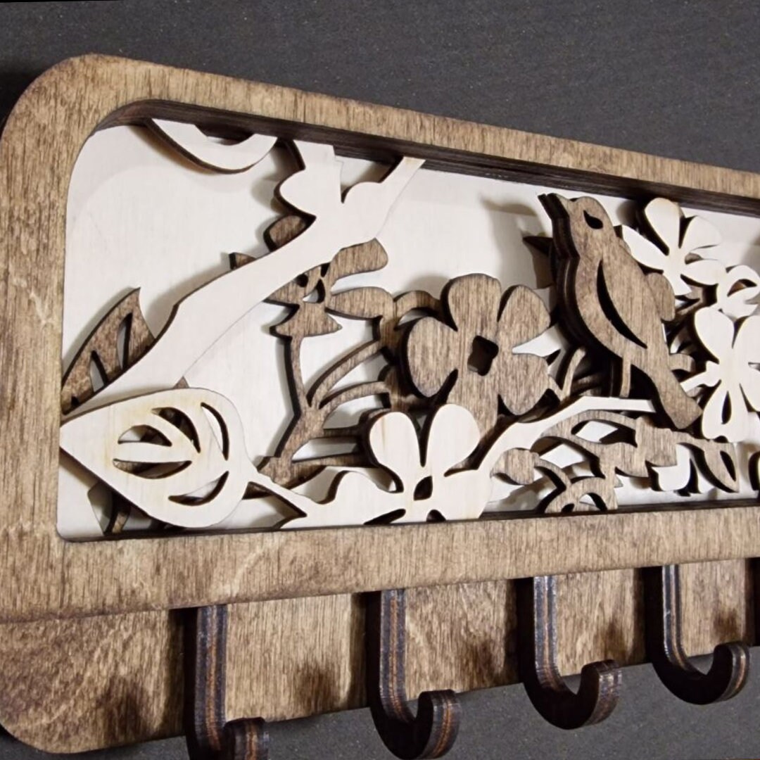 Laser Cut Key Holder Wall Mounted Decorative Hanger Love Birds Digital ...