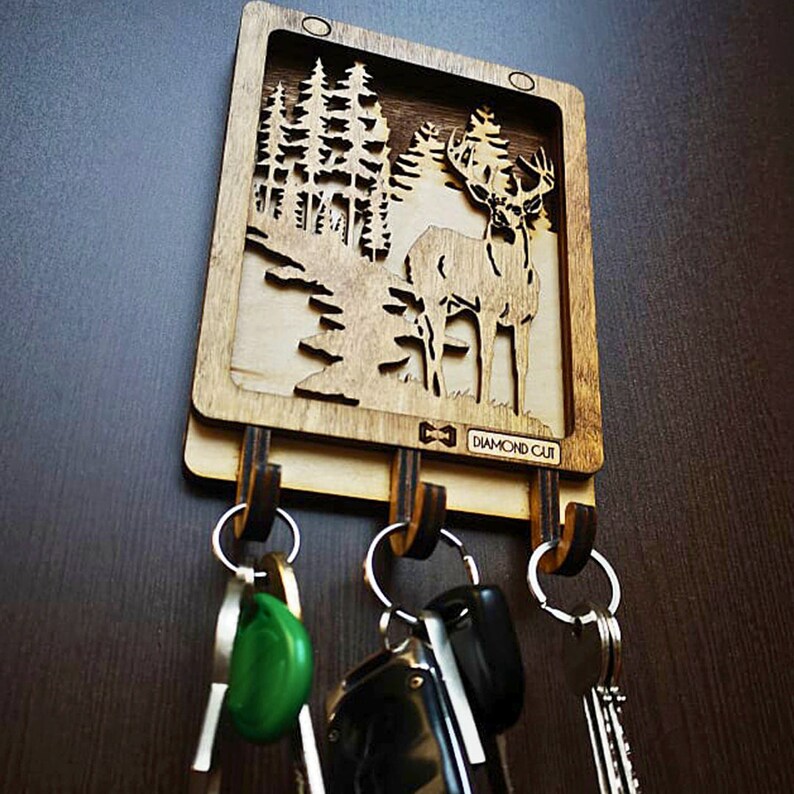Nature's Key Rack Nature Inspired Wooden Keyholder With Deer, New Home Gift, Key Rack, 3 ...