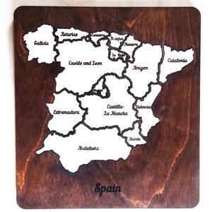 File di taglio laser vettoriale della mappa Spagna, puzzle mappa Spagna, Glowforge Madrid Barcelona svg, Mapa de españa pdf, Spagna fan decor idea regalo ai dxf