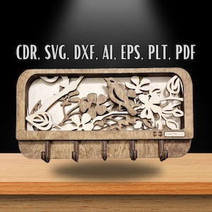 Soporte de llave cortado con láser colgador decorativo montado en la pared Love Birds Descarga digital / SVG, DXF, AI, cdr, pdf, plt, eps