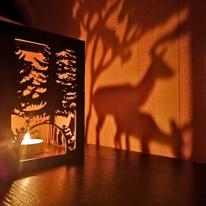 Wooden Lantern project CNC File Pattern Whimsical Woodland Candle Design - DIY Digital Download for Laser Cutting - Mystical Home Decor