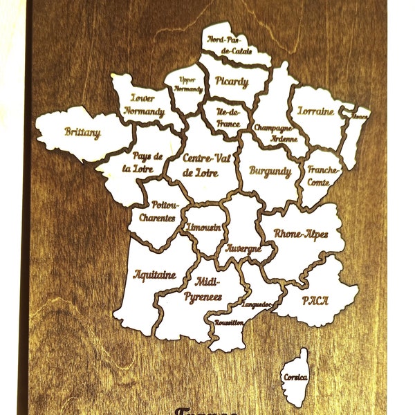 Svg France map laser cutting file, French map puzzle, Glowforge Carte de France, Paris France file instant download dxf pdf, Europe country