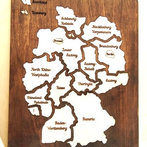 Fichier svg de carte de l'Allemagne pour la forge luminescente et la découpe laser, puzzle de carte de karte de l'Allemagne, carte de voyage de décoration murale en bois, fichier pour découpe laser
