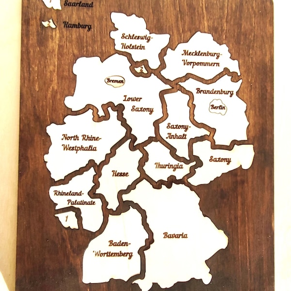 Germany map svg file for glowforge and laser cutting, Deutschland karte map puzzle, Wooden Wall Decoration Travel Map, file for laser cut