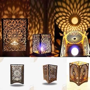 3 Mandala-kaarsenhouders Cnc-bestand Vector betoverende bosgefluister - magische Mandala-kaarsenhoudercollectie | Lasergesneden DXF, AI, EPS