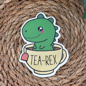 Tea-Rex Vinyl Sticker | Bookish Stickers | Cute Dinosaur Sticker