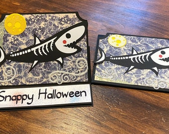 Shark skeleton Halloween card- handmade, pop-up