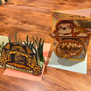 Pop-Up Kartenpaar - Faultier und Schildkröte