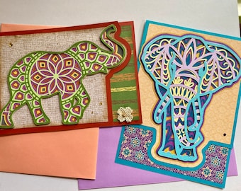 Pair of elephant mandala cards
