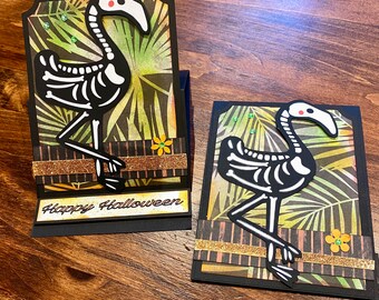 Halloween flamingo skeleton pop-up card