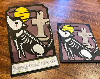 Halloween wolf skeleton pop-up card