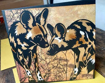 African wild painted dog handmade card