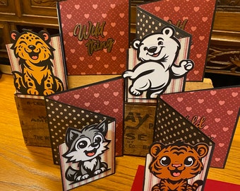 Cute “Wild Thing” cards - hyena, tiger, wolf, polar bear