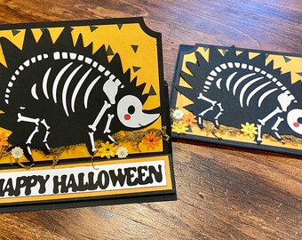 Halloween hedgehog skeleton pop-up card