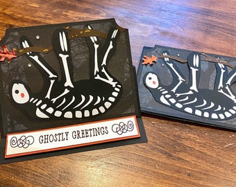 Sloth skeleton Halloween card- handmade, pop-up