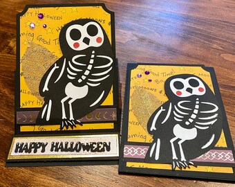 Owl skeleton Halloween card- pop up, handmade