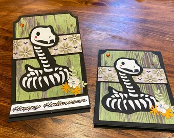 Snake skeleton Halloween card- pop up, handmade