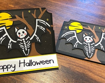 Halloween bat skeleton pop-up card