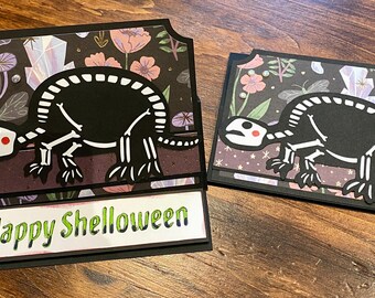 Halloween turtle tortoise skeleton pop-up card