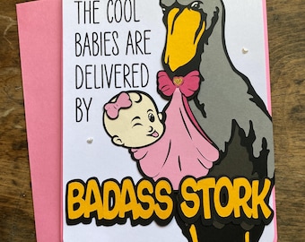 Shoebill Stork baby card- handmade