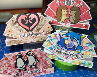 Handmade wedding card - Flamingo, dolphin, penguin, hedgehog – customizable