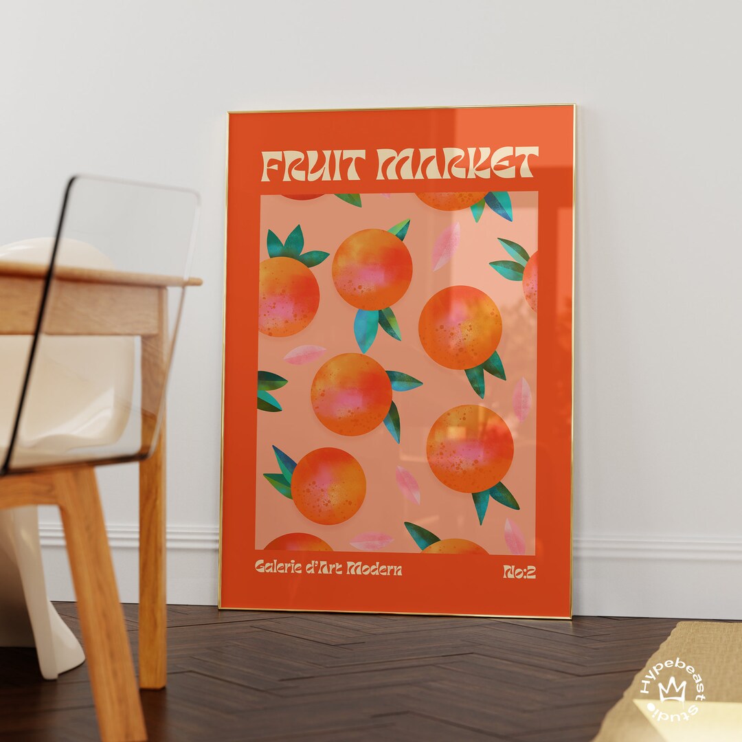 Burnt Orange Wall Art Fruit Poster Kitchen Wall Art Preppy Etsy
