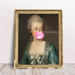 Marie Antoinette Blowing Pink Bubble Gum Canvas Painting Wall Art Aesthetic  Vintage Altered Art Poster Portrait | Digital Download