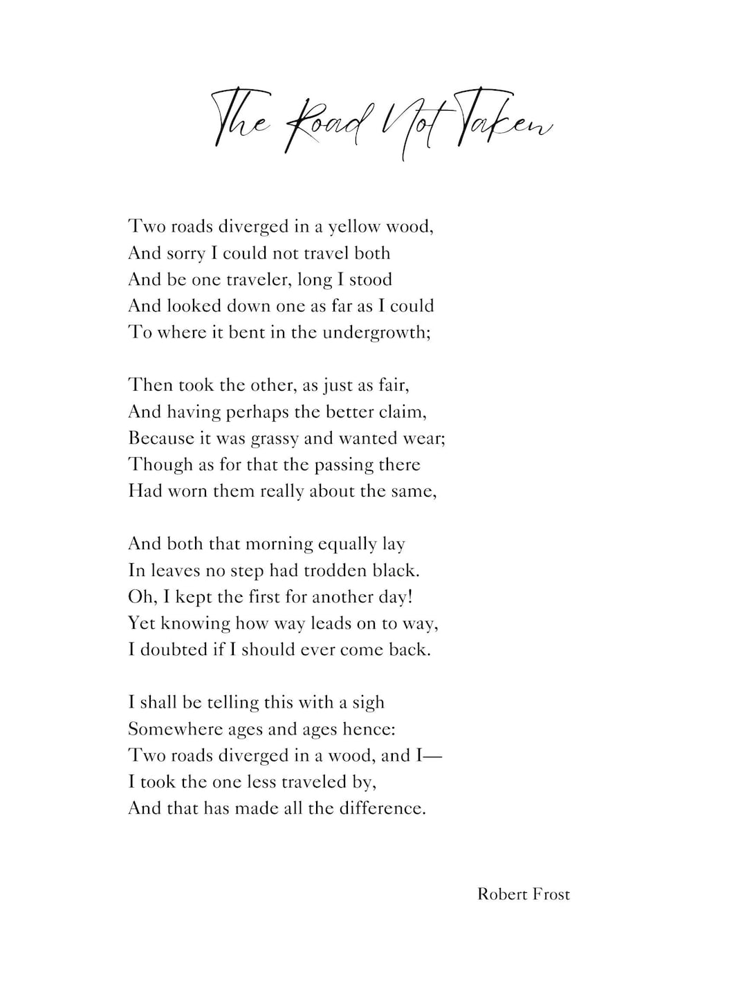 The Road Not Taken by Robert Frost / Digital Download the Road Less