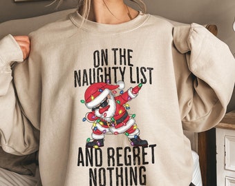 Camiseta navideña de la lista de traviesos: divertida camiseta navideña con sarcasmo