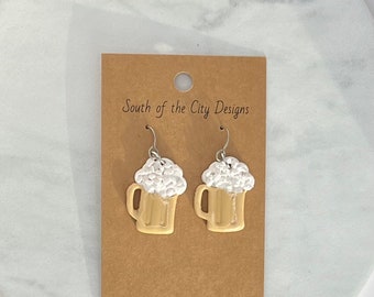 Polymer clay beer mug earrings