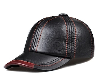 Leather Cap, High Quality Genuine Leather Baseball Cap Men Women Black Cowhide Snapback Adjustable Autumn Winter Real Leather Peaked Hats
