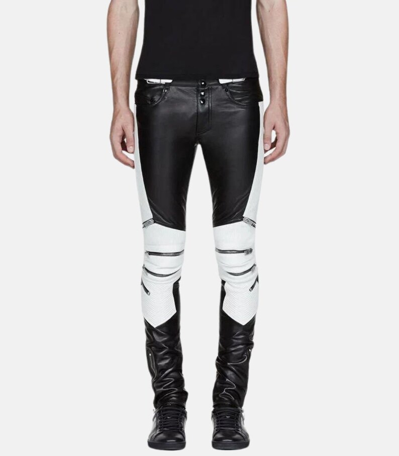 Black & White Leather Pant for Men main image 1