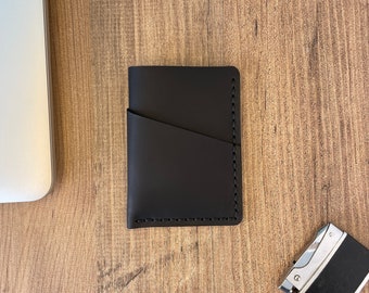 PORTE-CARTES EN CUIR - Noir - Cadeaux d’entreprise personnalisés - Portefeuille minimaliste porte-cartes