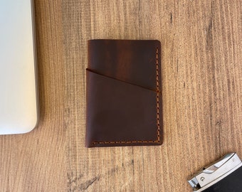 PORTE-CARTES EN CUIR - Marron - Cadeaux d'entreprise personnalisés - Portefeuille porte-cartes minimaliste