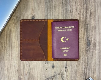 LEATHER PASSPORT COVER - English Tan - Personalized passport holder, Leather passport case