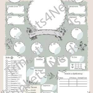 D&D 5e Druid Aesthetic Character Sheet Printable