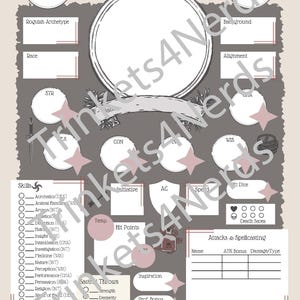 D&D 5e Rogue Aesthetic Character Sheet zum Ausdrucken
