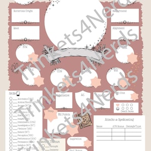D&D 5e Sorcerer Aesthetic Character Sheet Printable